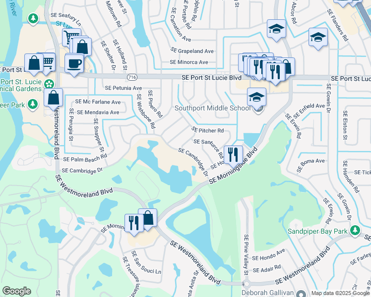 map of restaurants, bars, coffee shops, grocery stores, and more near 1501 Southeast Cambridge Drive in Port St. Lucie