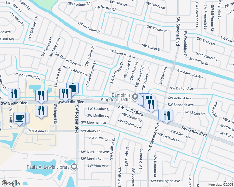 map of restaurants, bars, coffee shops, grocery stores, and more near 1468 Southwest Gilroy Road in Port St. Lucie