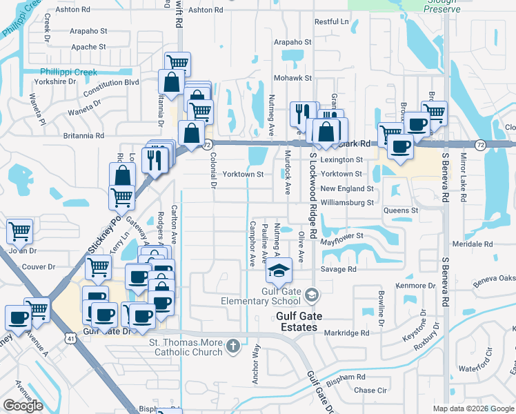 map of restaurants, bars, coffee shops, grocery stores, and more near 3035 Concord Street in Sarasota