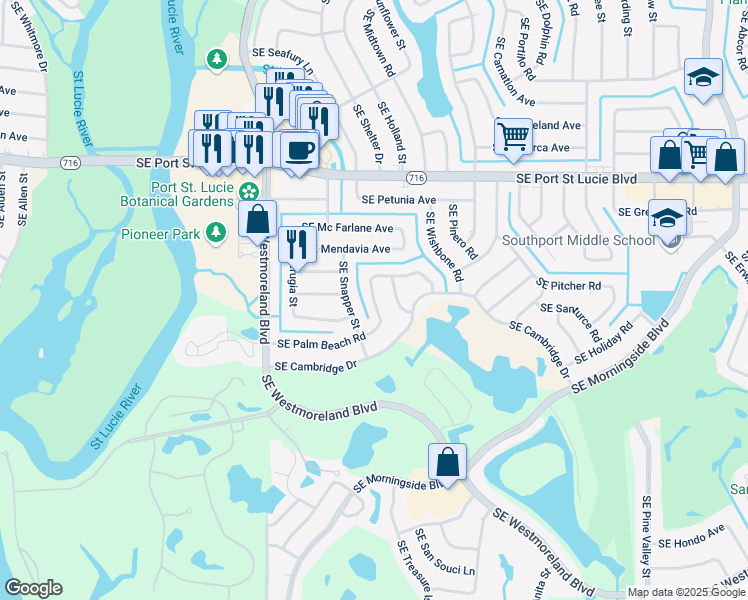 map of restaurants, bars, coffee shops, grocery stores, and more near 1237 Southeast Palm Beach Road in Port St. Lucie