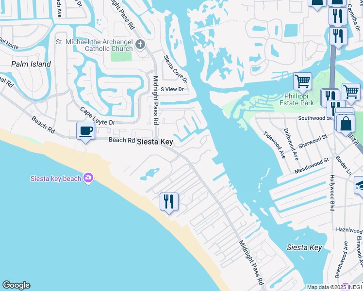 map of restaurants, bars, coffee shops, grocery stores, and more near 1309 Dockside Place in Siesta Key