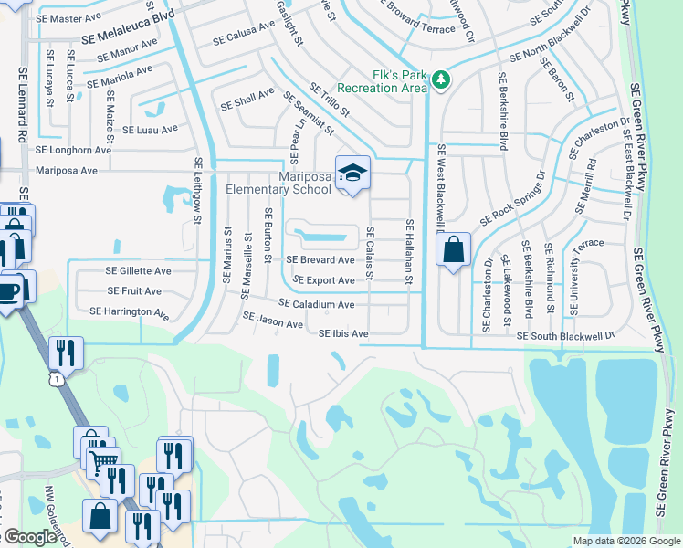 map of restaurants, bars, coffee shops, grocery stores, and more near 2686 Southeast Brevard Avenue in Port St. Lucie