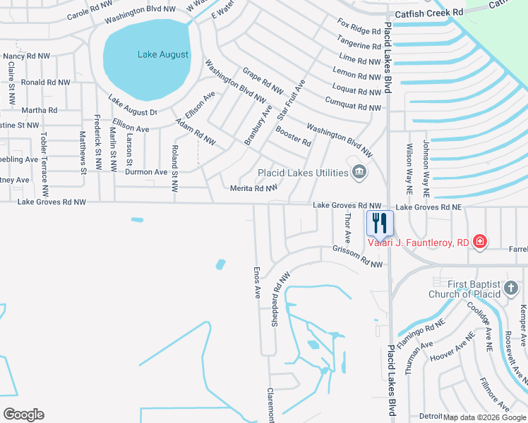 map of restaurants, bars, coffee shops, grocery stores, and more near 103 Van Allen Avenue Northwest in Lake Placid