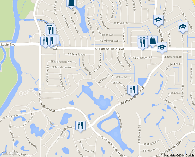 map of restaurants, bars, coffee shops, grocery stores, and more near 1414 Southeast Griffin Terrace in Port St. Lucie