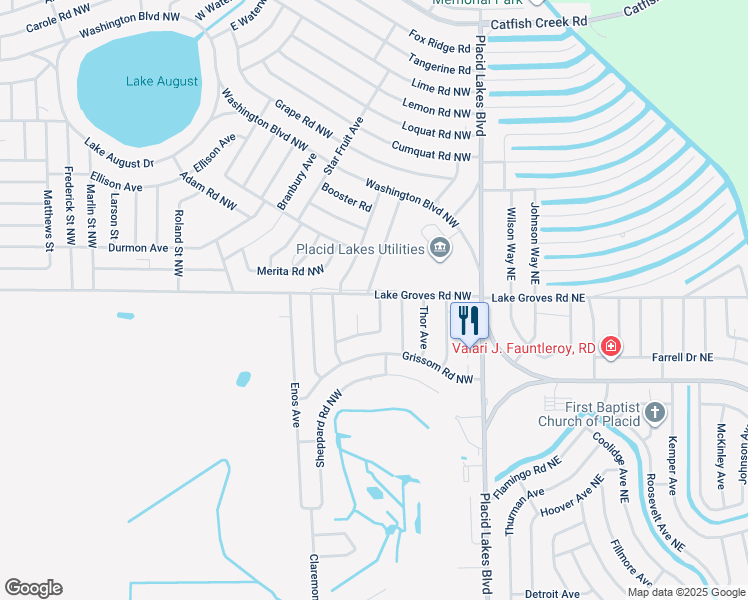 map of restaurants, bars, coffee shops, grocery stores, and more near 610 Lake Groves Rd NW in Lake Placid