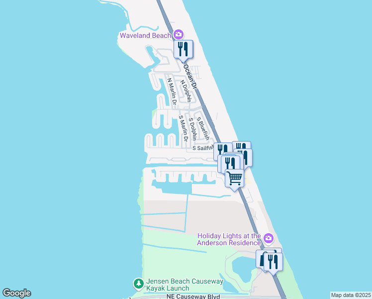 map of restaurants, bars, coffee shops, grocery stores, and more near 10701 South Ocean Drive in Jensen Beach