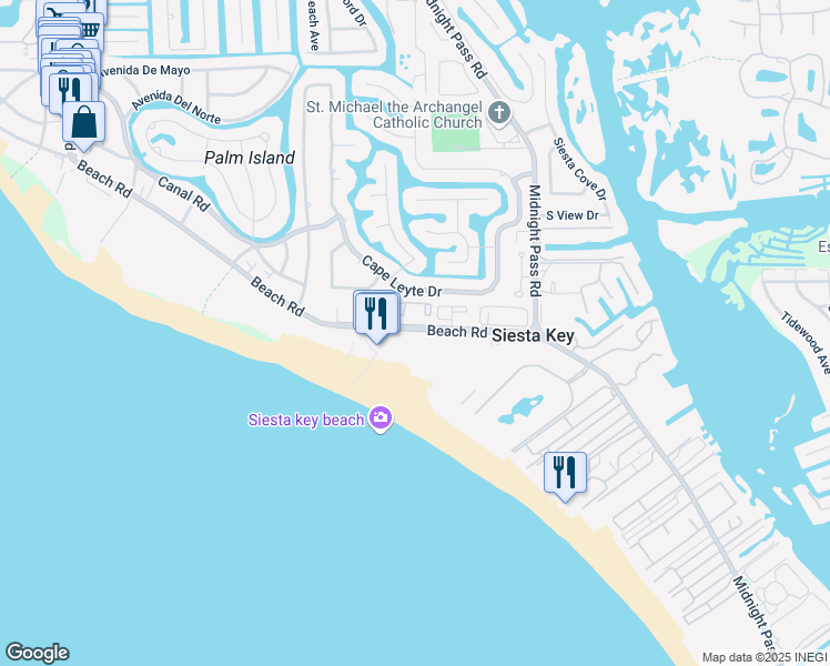 map of restaurants, bars, coffee shops, grocery stores, and more near 946 Beach Road in Siesta Key