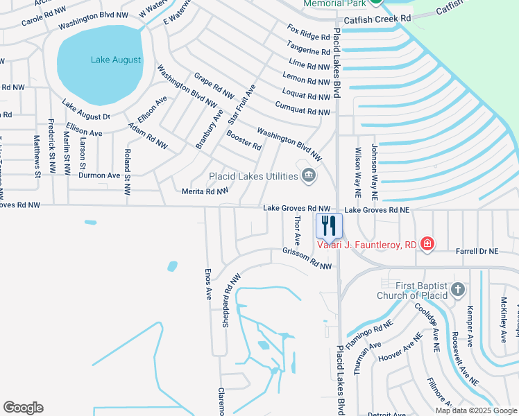 map of restaurants, bars, coffee shops, grocery stores, and more near 610 Lake Groves Road Northwest in Lake Placid