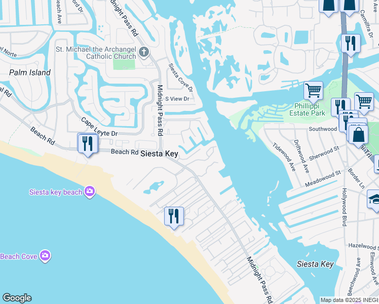 map of restaurants, bars, coffee shops, grocery stores, and more near 1309 Dockside Place in Siesta Key