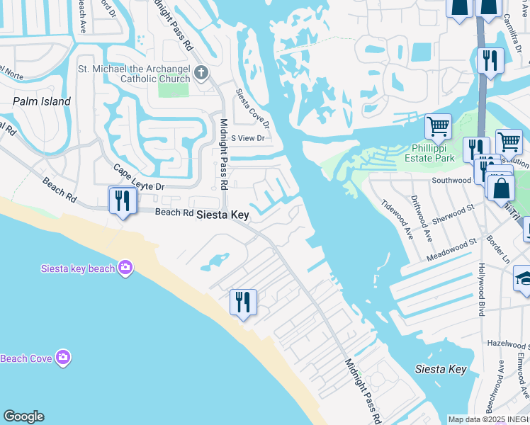 map of restaurants, bars, coffee shops, grocery stores, and more near 1309 Dockside Place in Siesta Key