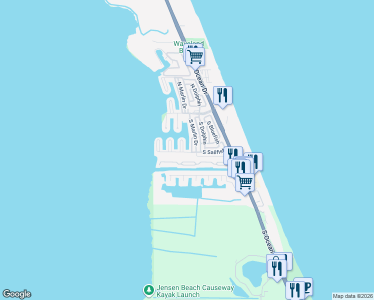 map of restaurants, bars, coffee shops, grocery stores, and more near 10701 South Ocean Drive in Jensen Beach