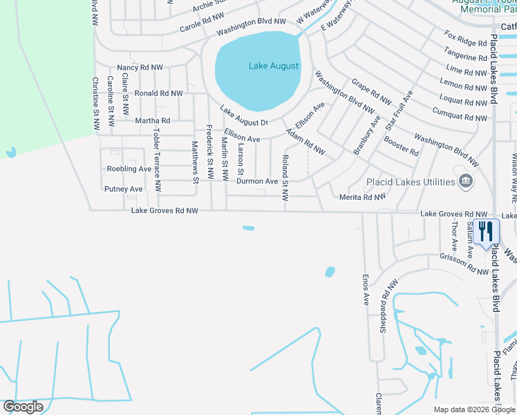 map of restaurants, bars, coffee shops, grocery stores, and more near 1348-1556 Lake Groves Road Northwest in Lake Placid