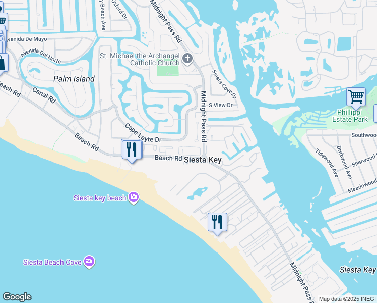map of restaurants, bars, coffee shops, grocery stores, and more near 1075 Lake House Circle in Siesta Key