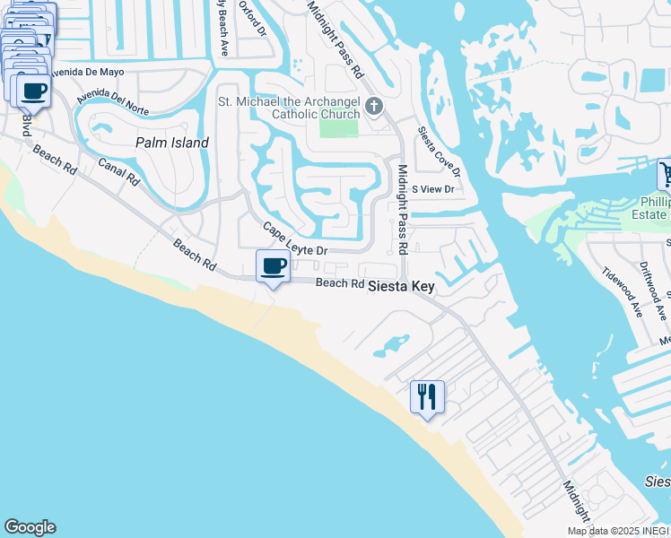 map of restaurants, bars, coffee shops, grocery stores, and more near in Siesta Key