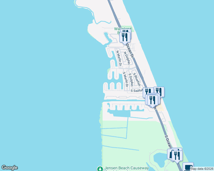 map of restaurants, bars, coffee shops, grocery stores, and more near 10701 South Ocean Drive in Jensen Beach