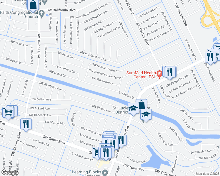 map of restaurants, bars, coffee shops, grocery stores, and more near 901 Southwest Sultan Drive in Port St. Lucie