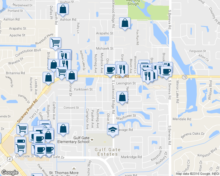 map of restaurants, bars, coffee shops, grocery stores, and more near 3177 Lexington Street in Sarasota