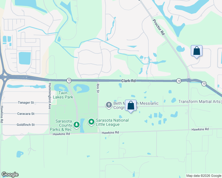 map of restaurants, bars, coffee shops, grocery stores, and more near 6944 Clark Road in Sarasota