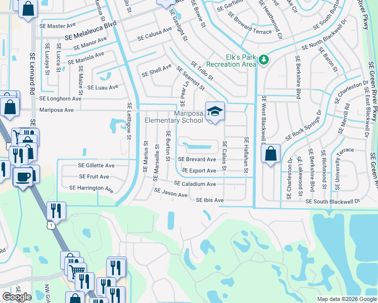 map of restaurants, bars, coffee shops, grocery stores, and more near 2520 Southeast Tropical East Circle in Port St. Lucie