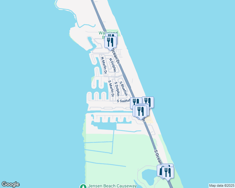 map of restaurants, bars, coffee shops, grocery stores, and more near 10725 South Ocean Drive in Jensen Beach