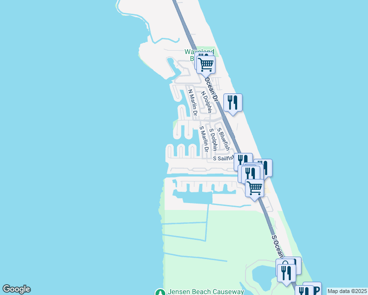 map of restaurants, bars, coffee shops, grocery stores, and more near 10701 South Ocean Drive in Jensen Beach
