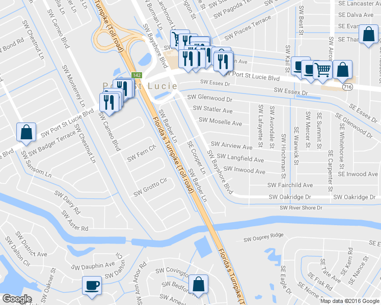 map of restaurants, bars, coffee shops, grocery stores, and more near 2426 SW Cooper Ln in Port St Lucie