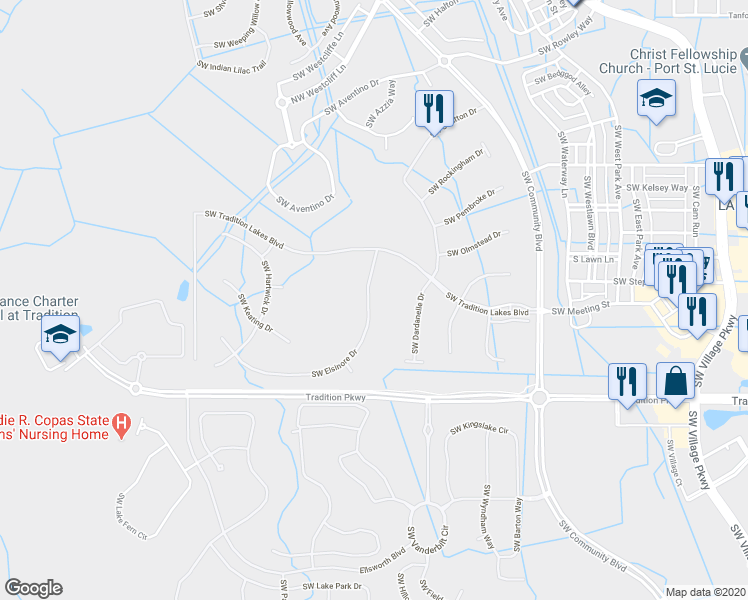 map of restaurants, bars, coffee shops, grocery stores, and more near 10805 Southwest Elsinore Drive in Port St. Lucie