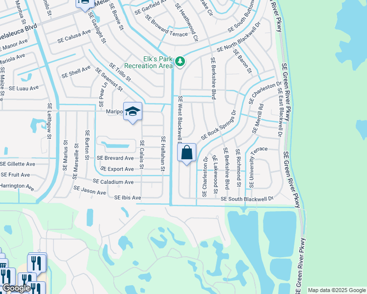 map of restaurants, bars, coffee shops, grocery stores, and more near 2421 Southeast West Blackwell Drive in Port St. Lucie