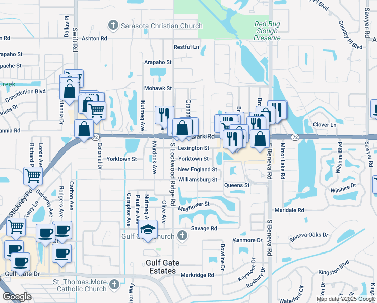 map of restaurants, bars, coffee shops, grocery stores, and more near 3234 Lexington Street in Sarasota