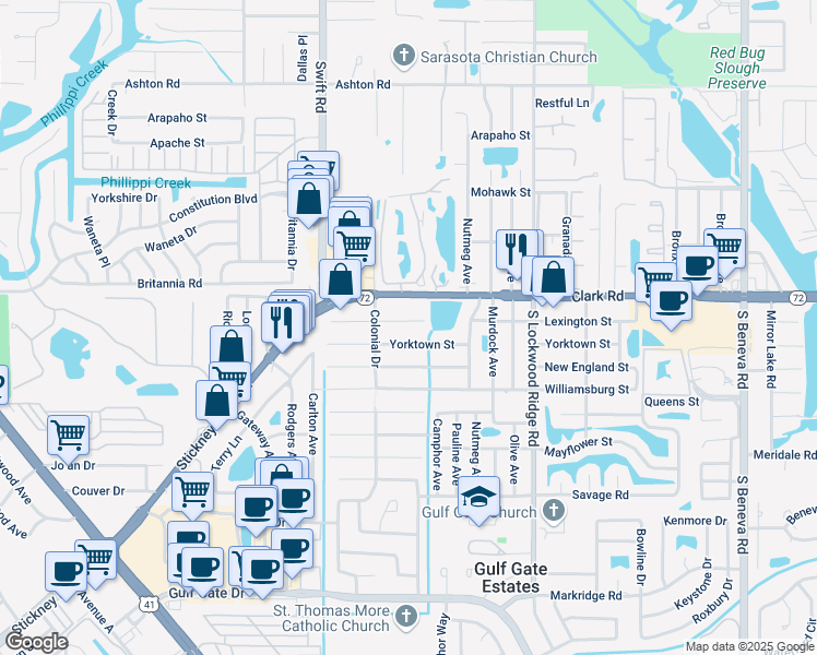 map of restaurants, bars, coffee shops, grocery stores, and more near 2942 Lexington Street in Sarasota