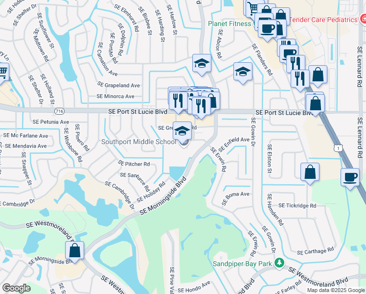 map of restaurants, bars, coffee shops, grocery stores, and more near 2420 Southeast Morningside Boulevard in Port St. Lucie