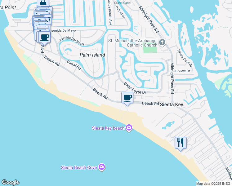 map of restaurants, bars, coffee shops, grocery stores, and more near 5558 Cape Aqua Drive in Siesta Key
