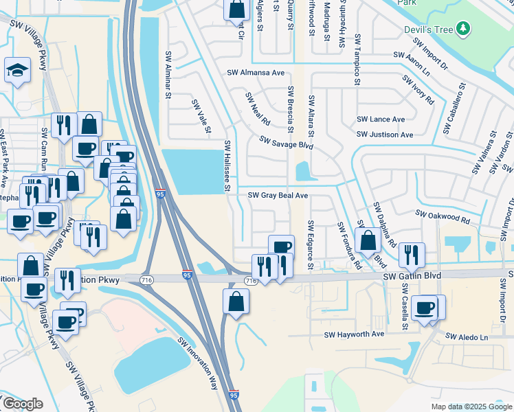 map of restaurants, bars, coffee shops, grocery stores, and more near 2521 Southwest Choctaw Street in Port St. Lucie