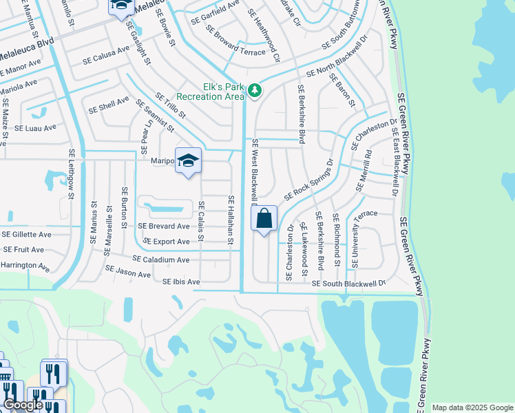 map of restaurants, bars, coffee shops, grocery stores, and more near 2421 Southeast West Blackwell Drive in Port St. Lucie