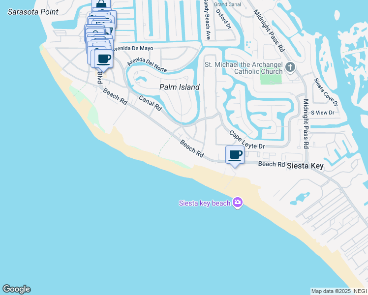 map of restaurants, bars, coffee shops, grocery stores, and more near 636 Beach Road in Siesta Key