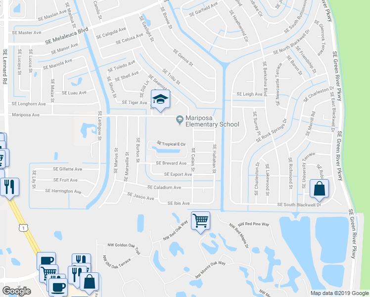 map of restaurants, bars, coffee shops, grocery stores, and more near 2741 Southeast Tropical East Circle in Port St. Lucie