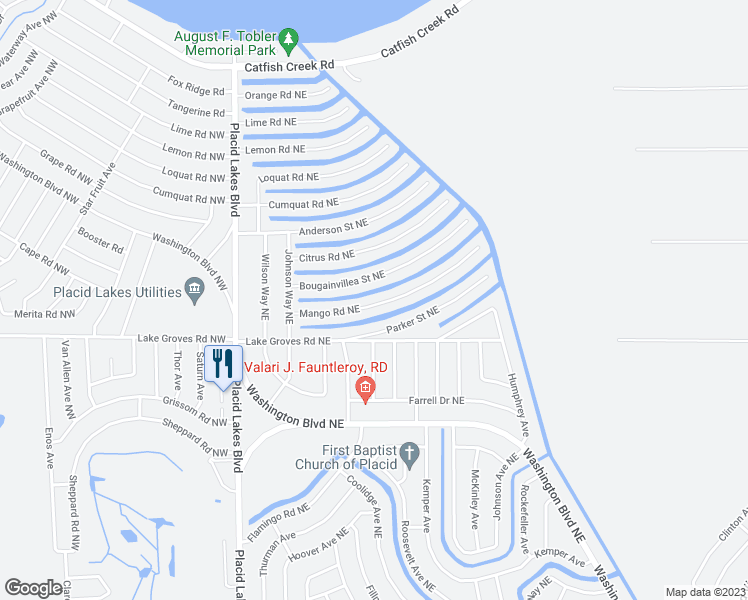 map of restaurants, bars, coffee shops, grocery stores, and more near 130 Mango Road Northeast in Lake Placid