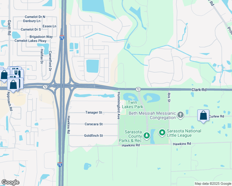 map of restaurants, bars, coffee shops, grocery stores, and more near 6542 Hummingbird Avenue in Sarasota