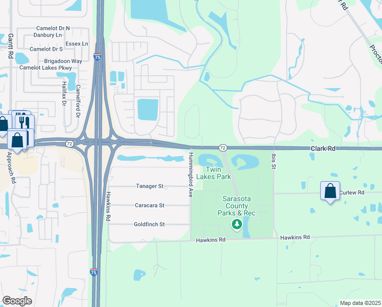 map of restaurants, bars, coffee shops, grocery stores, and more near 6542 Hummingbird Avenue in Sarasota