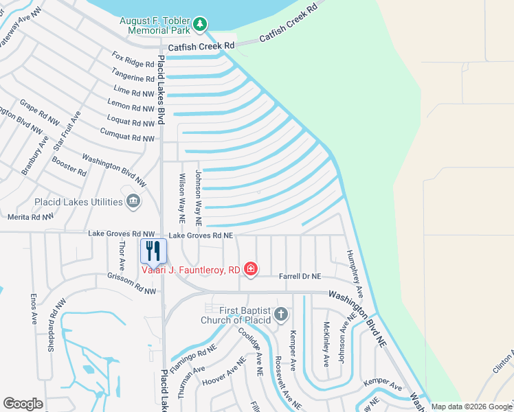 map of restaurants, bars, coffee shops, grocery stores, and more near 130 Mango Road Northeast in Lake Placid