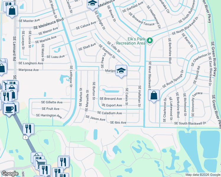 map of restaurants, bars, coffee shops, grocery stores, and more near 2520 Southeast Tropical East Circle in Port St. Lucie