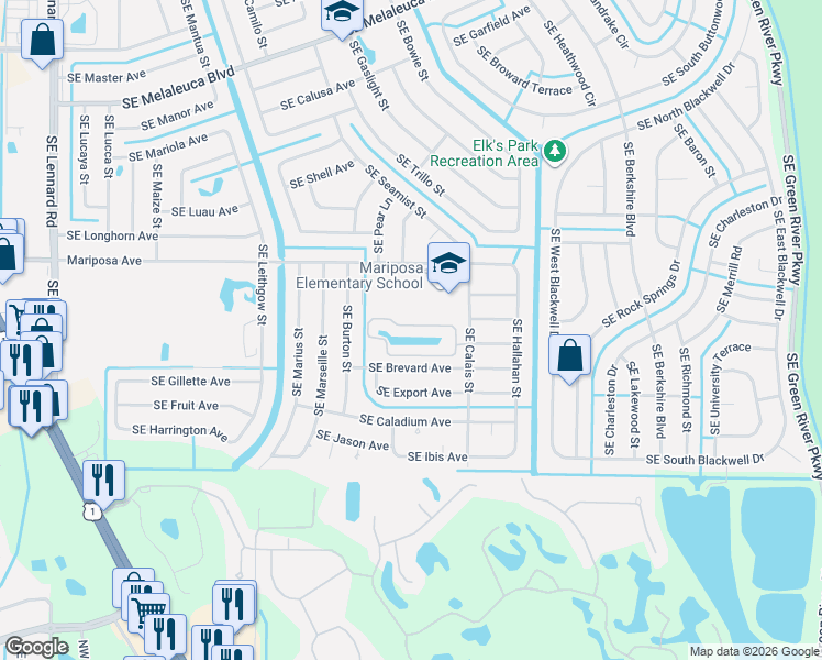map of restaurants, bars, coffee shops, grocery stores, and more near 2520 Southeast Tropical East Circle in Port St. Lucie