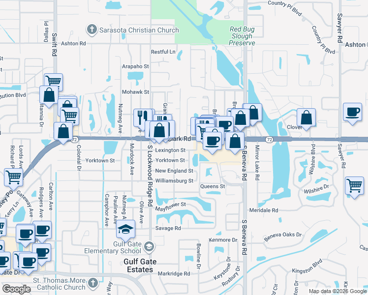 map of restaurants, bars, coffee shops, grocery stores, and more near 3325 Lexington Street in Sarasota