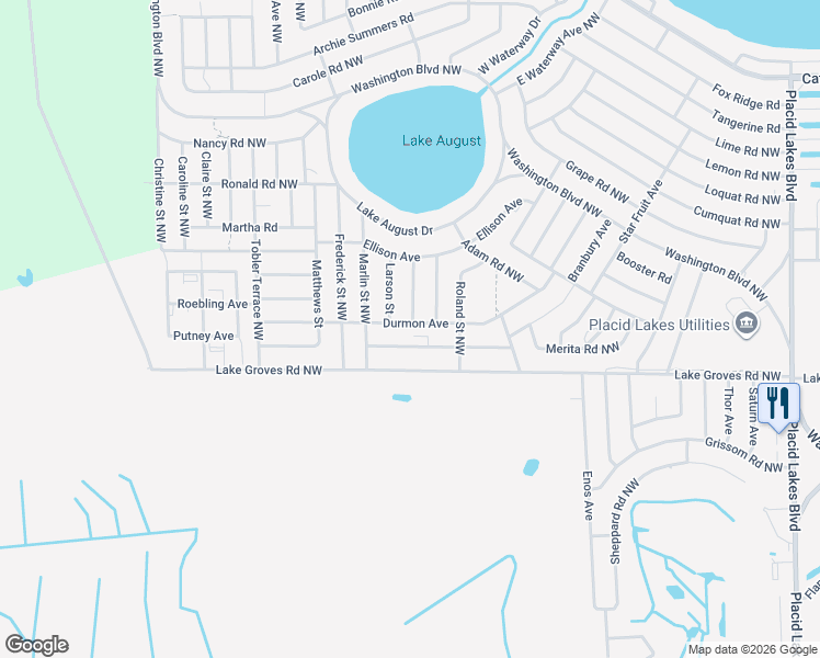 map of restaurants, bars, coffee shops, grocery stores, and more near 842 Durmon Avenue in Lake Placid