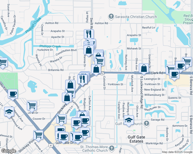 map of restaurants, bars, coffee shops, grocery stores, and more near in Sarasota County