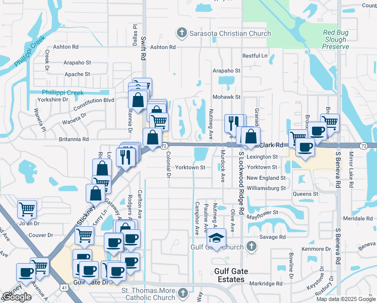 map of restaurants, bars, coffee shops, grocery stores, and more near 2942 Lexington Street in Sarasota