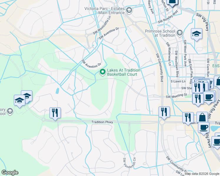 map of restaurants, bars, coffee shops, grocery stores, and more near 10781 Southwest Elsinore Drive in Port St. Lucie