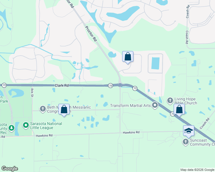 map of restaurants, bars, coffee shops, grocery stores, and more near 7350 Clark Road in Sarasota