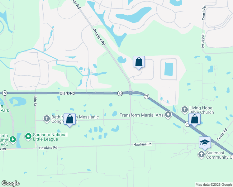 map of restaurants, bars, coffee shops, grocery stores, and more near 7350 Clark Road in Sarasota