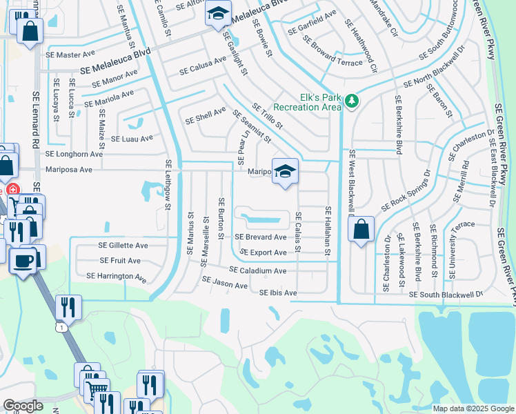 map of restaurants, bars, coffee shops, grocery stores, and more near 2515 Southeast Tropical East Circle in Port St. Lucie